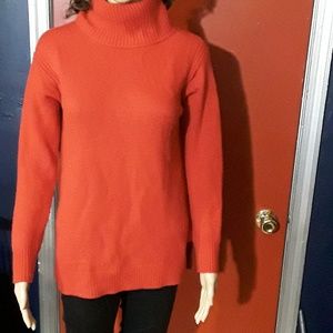 J. Crew red turtleneck sweater w/ side slits S